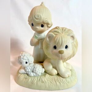 Precious Moments Peace On Earth 1982 Lion Lamb Enesco Porcelain Figurine E-9287